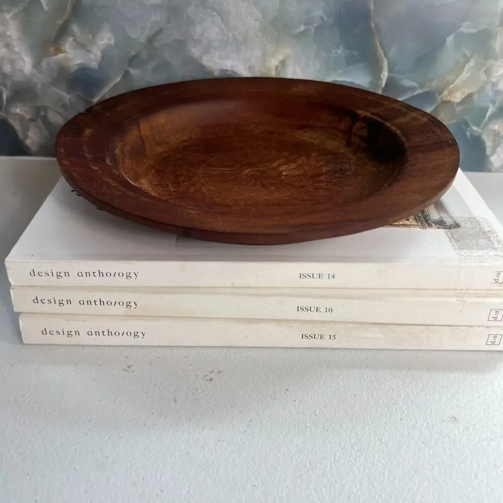 Vintage Dark Solid Wood Round Plate Tray 9